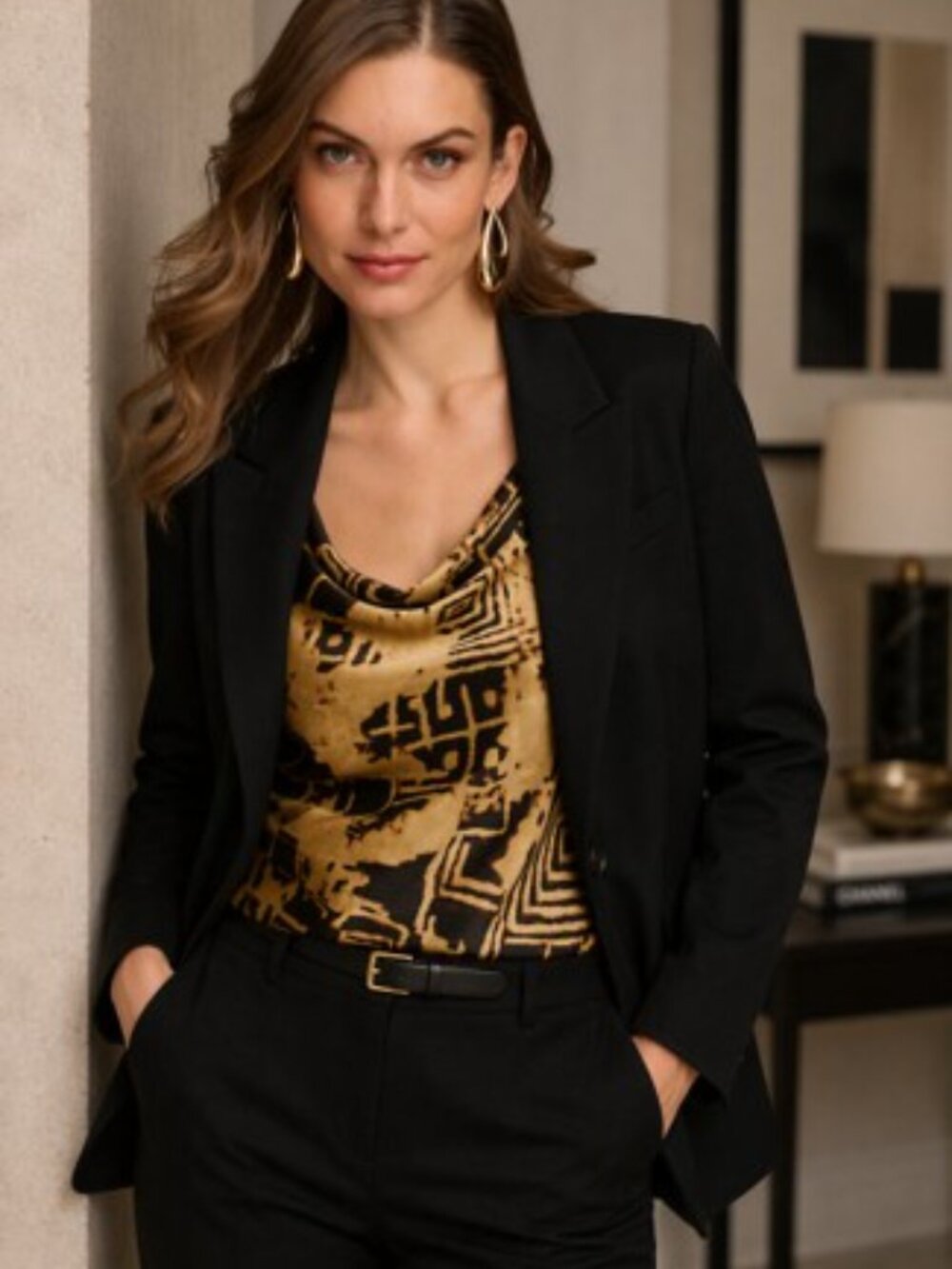 Donna Karan NWT 62% off! Cowlneck Sleeveless Blouse Black/Fawn Size XL